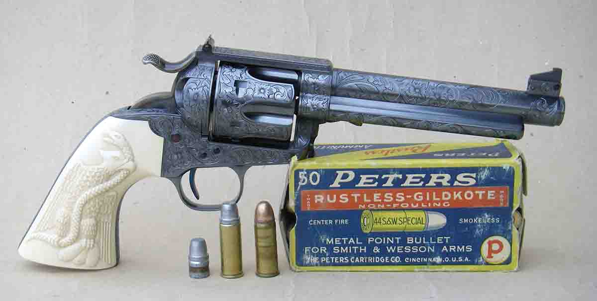 During the 1920s Elmer Keith developed the Ideal/Lyman 429421 bullet to improve the .44 Special’s performance. The revolver pictured above is a reproduction Keith No. 5 built by Bowen Classic Arms.